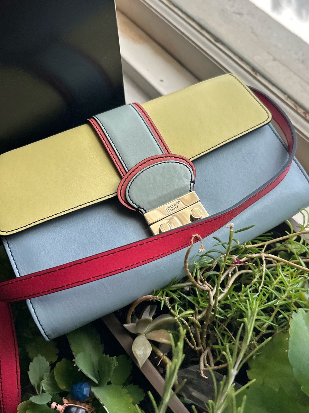Red Valentino colorblock yellow red blue leather shoulder bag purse cross body